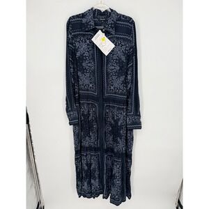 Madewell Bandana Paisley Tiered Maxi Shirtdress Navy Blue Small NWT Missing Belt